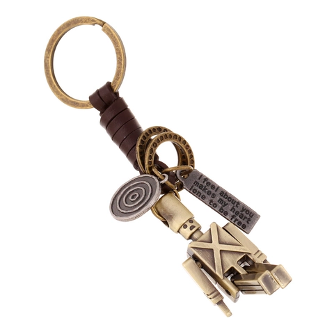 Retro Handgefertigter Roboter Schlüsselanhänger Rindsleder Antik Legierung Gewebt Punk Stil Taschenanhänger Bewegliche Gelenke Geschenk