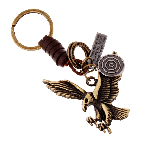 Vintage Rindsleder Adler Schlüsselanhänger Retro Bronze Legierung Punk Stil Adler Auto Schlüssel Zubehör Für Herren Damen Schmuck Geschenk