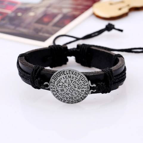 Vintage Geflochtenes Rindsleder Armband Für Herren Damen Verstellbarer Punk Stil Legierung Anhänger Retro Handgefertigter Schmuck