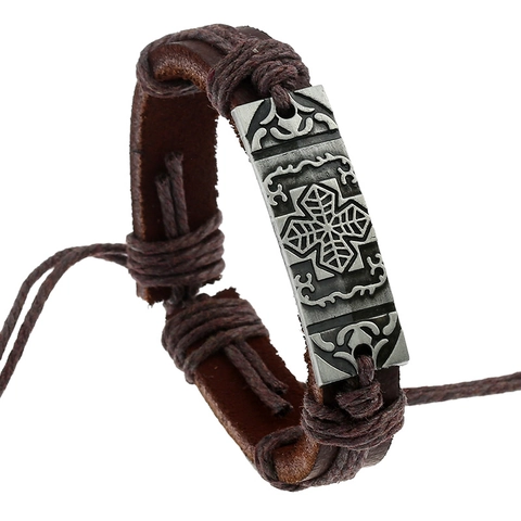 Handgefertigtes Geflochtenes Lederarmband Vintage Punk Legierung Kreuzmuster Verstellbares Manschettenarmband Für Damen Herren