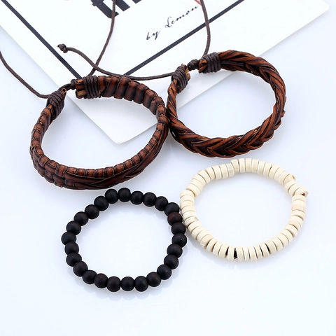 Bracciale in Pelle Intrecciata a Mano Retro da Uomo Multistrato in Corda Con Perline Stile Punk Bohémien Regolabile Gioielli Casual Regalo