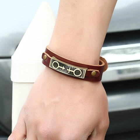 Vintage Punk Rindsleder Armband Für Herren Damen Verstellbar Handgefertigt Geschlechtssymbol Mars Venus Legierung Namensschild Armband