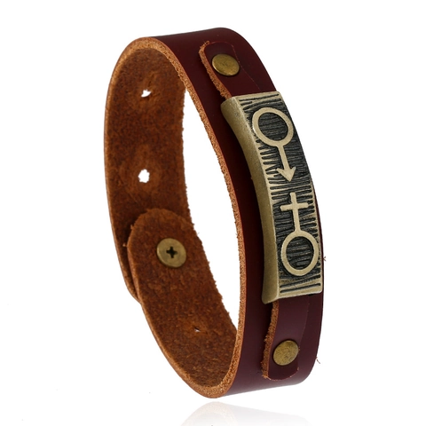 Vintage Punk Rindsleder Armband Für Herren Damen Verstellbar Handgefertigt Geschlechtssymbol Mars Venus Legierung Namensschild Armband