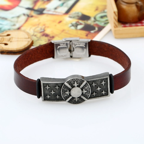Bracciale in Vera Pelle di Vacchetta Vintage per Uomo Donna Fibbia Regolabile in Acciaio Inossidabile Lega Retro Punk Gioielli