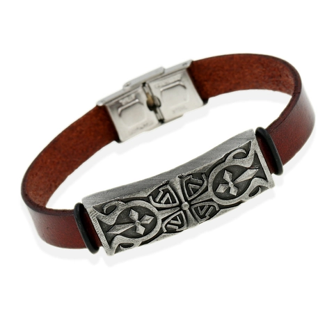 Vintage Herren Lederarmband Mit Edelstahlverschluss Retro Kreuz Totem Muster Handgefertigtes Rindsleder Armband Schmuck Geschenk