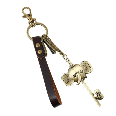 Portachiavi Elefante in Pelle Vintage Bronzo Lega Cuore Love You Ciondolo Retro Punk Borsa Auto Gioielli Uomo Donna