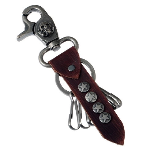 Vintage Men Cowhide Leather Keychain Punk Skull Pentagram Rivet Key Ring Holder Distressed Creative Gift Key Organizer For Men