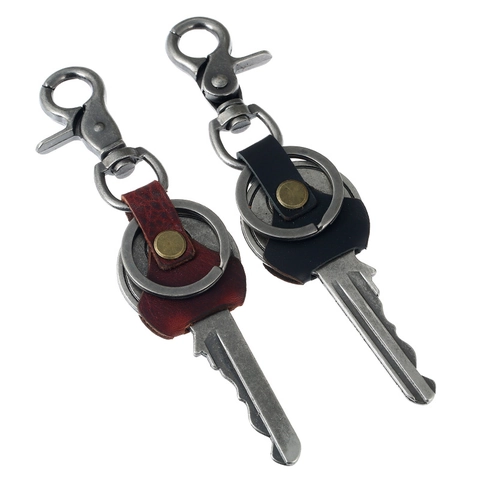 Vintage Echtleder Schlüsselanhänger Für Herren Industrieller Legierungsverschluss Retro Handgefertigtes Auto Schlüsselring Zubehör Geschenk