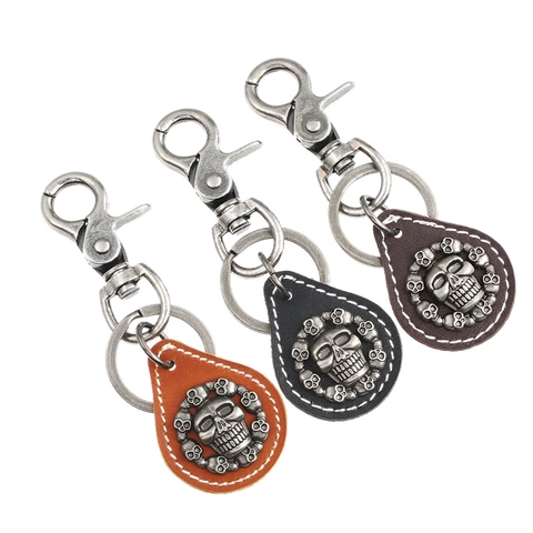 Portachiavi Punk Vintage in Pelle con Teschio per Uomo Donna Retro Lega Pelle Bovina Goth Portachiavi Pendente Regalo