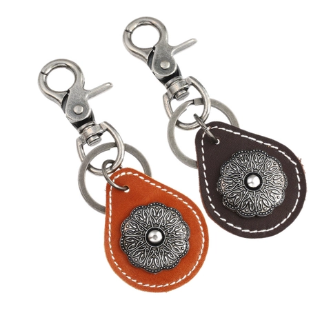 Portachiavi in Pelle Bovina Vintage Per Uomo Donna Retrò Rilievo Floreale In Lega Portachiavi Fatto A Mano Stile Punk Ornamento Per Borsa Accessorio