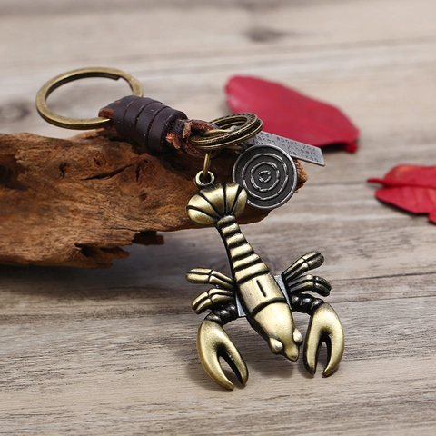 Llavero de Langosta Vintage de Cuero Genuino Cuerda Tejida Aleación de Bronce Colgante Punk para Llaves de Coche Hombres Mujeres