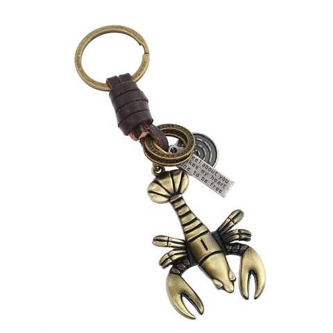 Llavero de Langosta Vintage de Cuero Genuino Cuerda Tejida Aleación de Bronce Colgante Punk para Llaves de Coche Hombres Mujeres