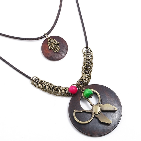 Collana Lunga Vintage Bohemien in Lega Legno Con Ciondolo Mano di Fatima Forbici Catena per Maglioni Etnica per Donna Gioielli
