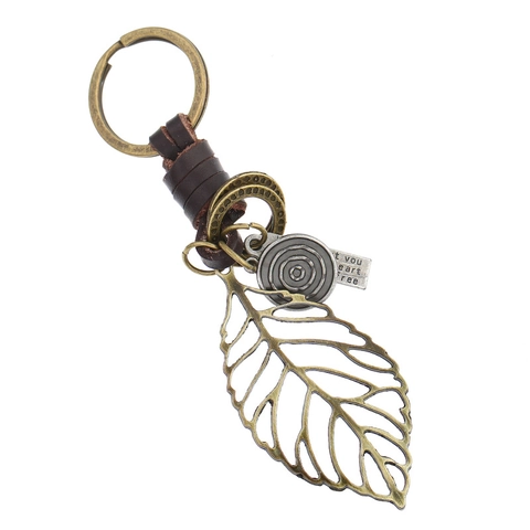 Vintage Rindsleder Blatt Schlüsselanhänger Hohllegierung Anhänger Handgewebt Bronze Schlüsselring Hängendes Ornament Unisex Geschenk Zubehör