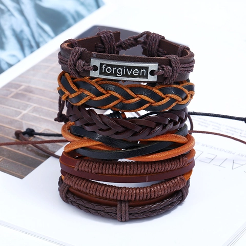 Punk Retro Herren Geflochtenes Rindsleder Armband Mehrlagiges PU Hanfseil Armbänder Für Männer Vintage Armband Schmuck Geschenk