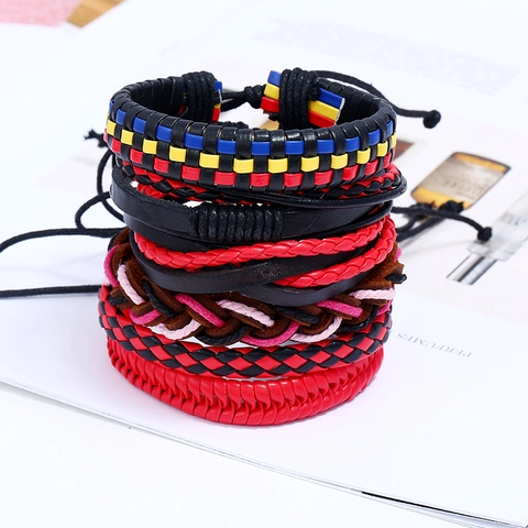 Pulseras de Cuir Trenzado de Piel Genuina Aleación PU Cuerda de Cáñamo para Hombres Mujeres Punk Bohemio Joyas Ajustables