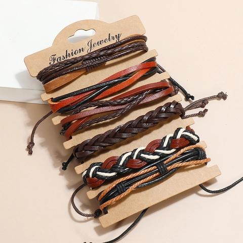 Vintage Braided Cowhide Leather Bracelet Bohemian Punk Multi-Layer Adjustable Wax Cord Jute Rope Bracelet For Men Women