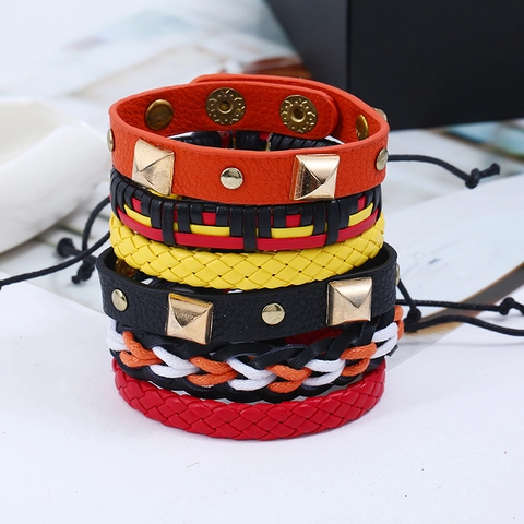 Vintage Geflochtene Lederarmbänder Für Damen Herren Punk Legierung Nieten Perle Seil Wickelarmband Modeschmuck Geschenk