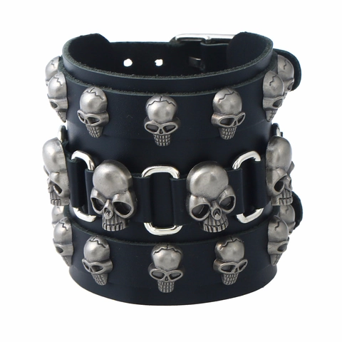 Herren Punk Breite Rindsleder Armband Rock Gothik Stil Legierung Totenkopf Deko Verstellbare Schnalle Manschette Mode Schmuck Zubehör