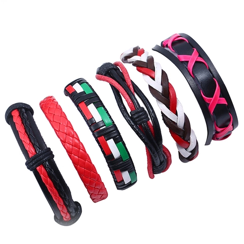 Vintage Braided Cowhide Leather Bracelet Set For Women Men Handmade Adjustable Wax Cord Stackable Bohemian Jewelry Set