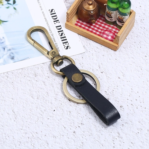 Vintage Rindsleder Schlüsselanhänger Für Damen Herren Zinklegierung Bronze Schlüsselring Retro Einfaches Modeaccessoire Geschenk