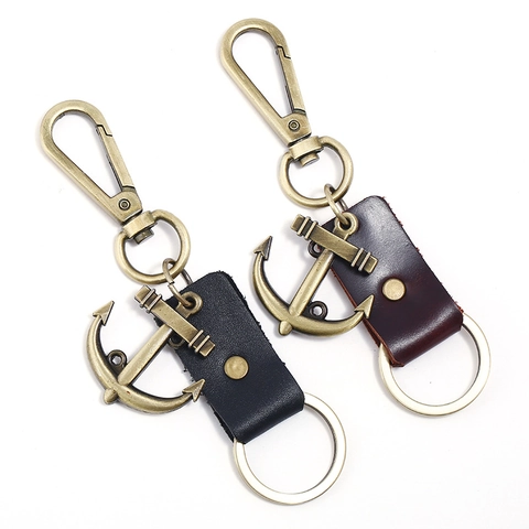 Portachiavi con Ancora in Vera Pelle Punk Vintage per Uomo in Lega di Zinco Bronzo Accessori per Portachiavi Auto