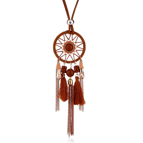 Collana Lunga Bohemién Acchiappasogni per Donna Nappa Catena per Maglione Stile Etnico Gioielli in Lega Cordino Scamosciato