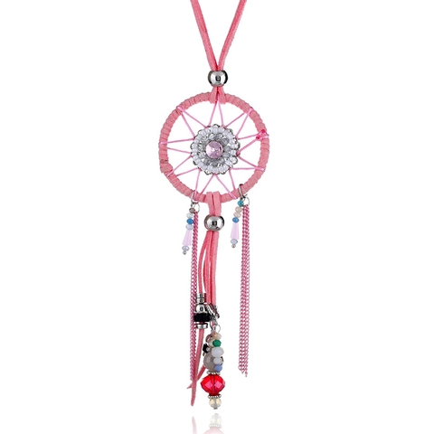 Bohemian Vintage Dreamcatcher Pendant Necklace For Women Alloy Suede Cord Tassel Multilayer Beaded Teardrop Long Sweater Chain
