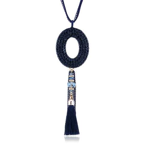 Koreanische Mode Legierung Strass Quaste Lange Pulloverkette Halskette Für Damen Vintage Bohemia Geometrischer Anhänger Schmuck