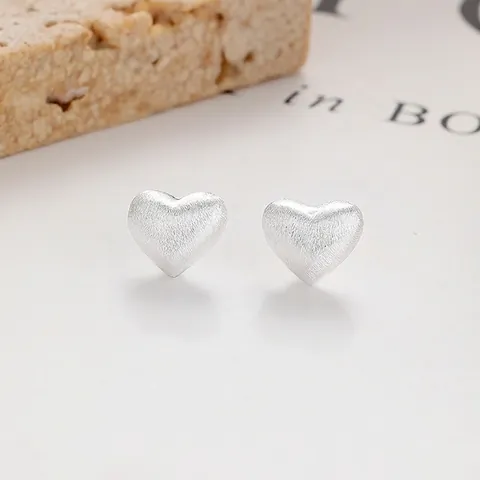 Orecchini a Bottone a Cuore in Argento Sterling 925 per Donna Semplice Finitura Spazzolata Opaca Orecchini Ipoallergenici Gioielli Regalo