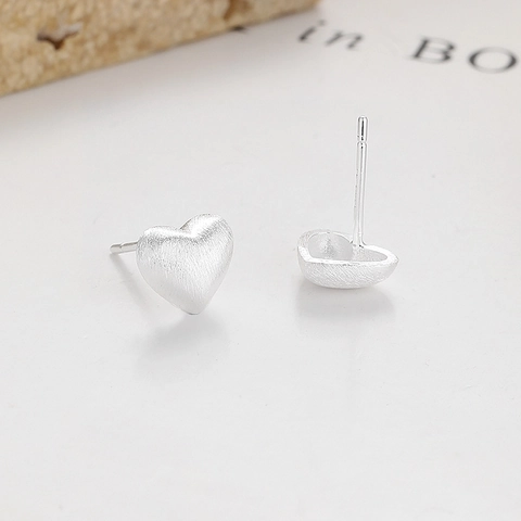 Orecchini a Bottone a Cuore in Argento Sterling 925 per Donna Semplice Finitura Spazzolata Opaca Orecchini Ipoallergenici Gioielli Regalo