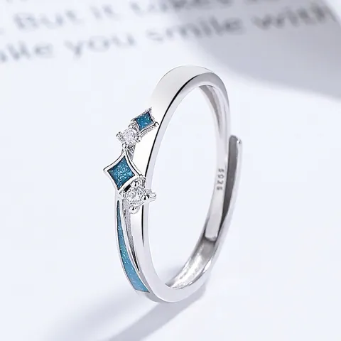 Anello A Stella In Argento Sterling 925 Con Smalto Blu E Zircone Bianco Anello Aperto Regolabile Gioielli Di Moda