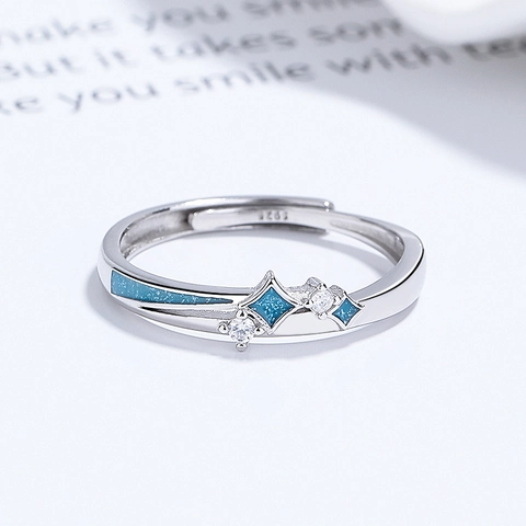 Anello A Stella In Argento Sterling 925 Con Smalto Blu E Zircone Bianco Anello Aperto Regolabile Gioielli Di Moda