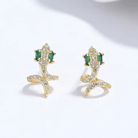 925 Sterling Zilveren Slangen Oorknopjes Voor Dames Glimmende Strass Ingelegde Groene Ogen Dierlijk Ontwerp Mode Sieraden