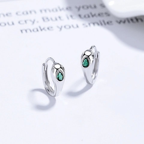 925 Sterling Silver Snake Head Hoop Earrings For Women Emerald Green Zirconia Inlaid Luxury Animal Design Fashion Jewelry