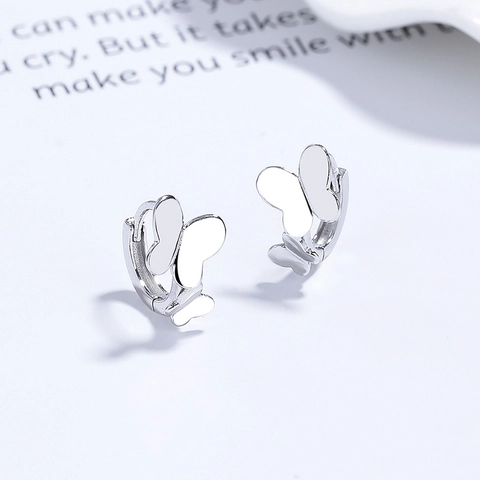 Pendientes de Aro de Mariposa de Plata de Ley S925 para Mujer Diseño de Doble Mariposa Pequeña Minimalista Joyería de Moda