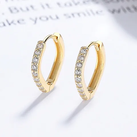 S925 Sterling Silver Geometric Square Hoop Earrings For Women Shiny Rhinestone Inlaid Fashion Simple Jewelry Gold Silver