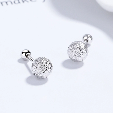 Orecchini a Bottone in Argento Sterling 925 a Sfera Gypsophila per Donna Semplici Eleganti a Taglio Diamante Geometria Rotondi con Chiusura a Vite