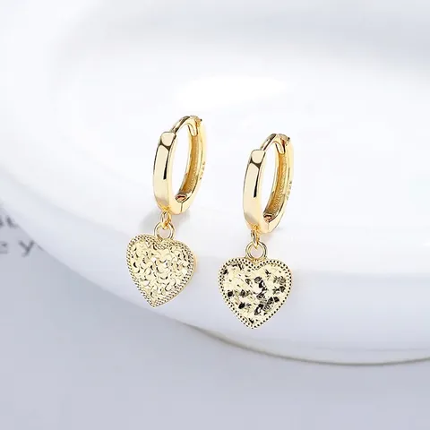 S925 Sterling Zilveren Hart Huggie Hoop Oorbellen Voor Vrouwen Crushed Ice Textuur Strass Eenvoudige Mode Elegante Sieraden Cadeau
