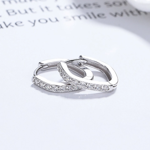 S925 Sterling Silver Geometric Square Hoop Earrings For Women Shiny Rhinestone Inlaid Fashion Simple Jewelry Gold Silver
