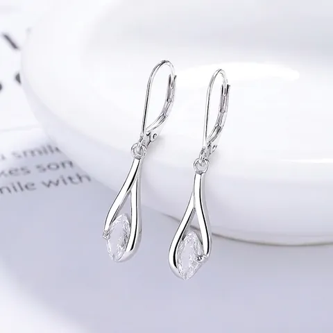 Minimalist 925 Sterling Silver Marquise Rhinestone Teardrop Leverback Earrings For Women Fashion Elegant Waterdrop Jewelry