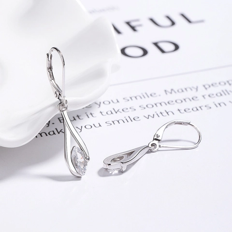 Minimalist 925 Sterling Silver Marquise Rhinestone Teardrop Leverback Earrings For Women Fashion Elegant Waterdrop Jewelry