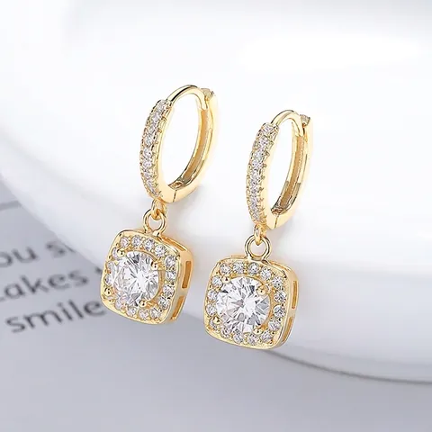 S925 Sterling Silver Square Stud Earrings For Women Minimalist Geometric Rhinestone Inlaid Hoop Earrings Jewelry Gift