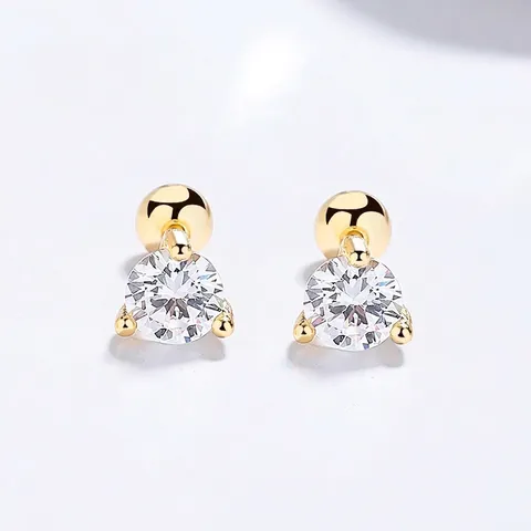 Orecchini a Bottone in Argento Sterling 925 Minimalisti con Zirconia per Donna Tondi con Chiusura a Vite Gioielli Piercing