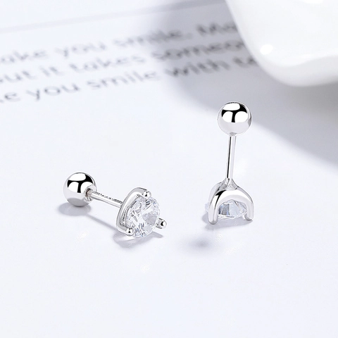 Orecchini a Bottone in Argento Sterling 925 Minimalisti con Zirconia per Donna Tondi con Chiusura a Vite Gioielli Piercing