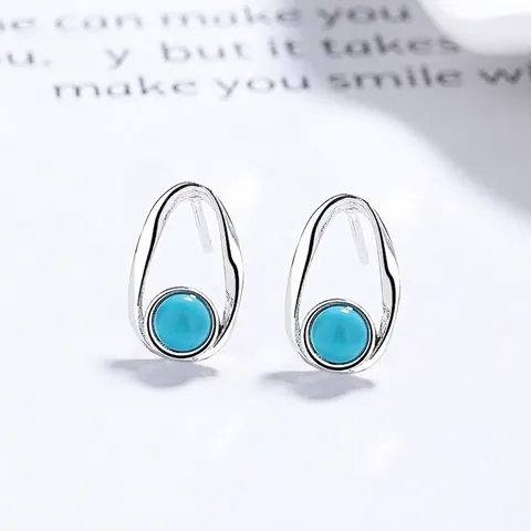 925 Sterling Silver Irregular Oval Stud Earrings For Women With Turquoise Moonstone Minimalist Modern Gold Silver Plated Jewelry