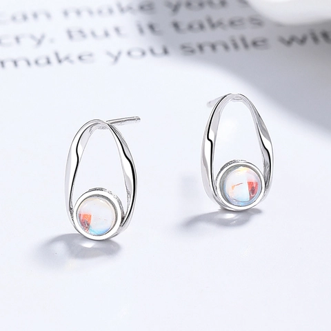 925 Sterling Silver Irregular Oval Stud Earrings For Women With Turquoise Moonstone Minimalist Modern Gold Silver Plated Jewelry