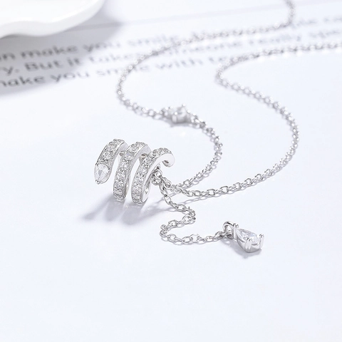 925 Sterling Silver Spiral Snake Pendant Necklace For Women Elegant Pave Rhinestone Teardrop Charm Fashion Jewelry Gift