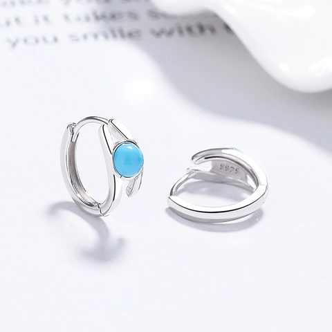 Pendientes de Aro Geométricos de Plata de Ley 925 Con Incrustaciones de Piedra de Luna y Turquesa para Mujer Joyería Minimalista Elegante