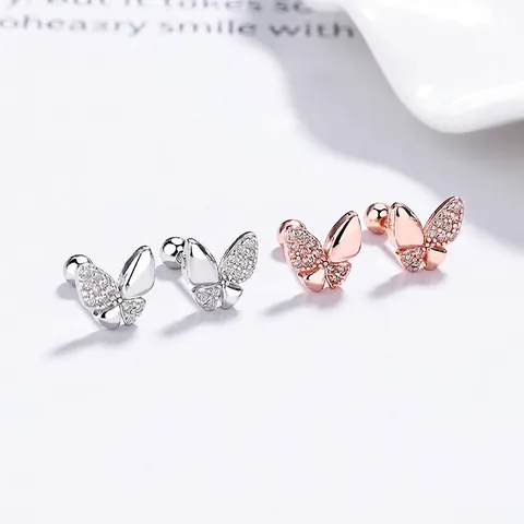 925 Sterling Zilveren Vlinder Oorknopjes Met Schroefsluiting Minimalistische Strass Oorbellen Mode Sieraden Cadeau Voor Vrouwen Meisjes